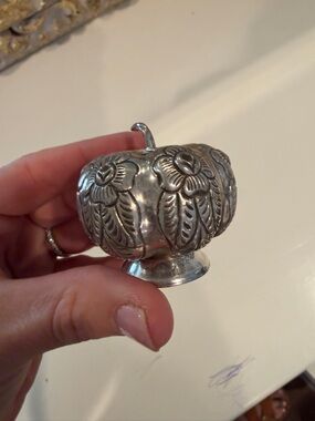 Silver antique salt shaker Floral Decorative Pumpkin Accent